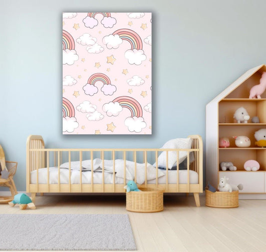 Tablou Canvas curcubeu si nori in nuante de roz delicat | The Print Studio