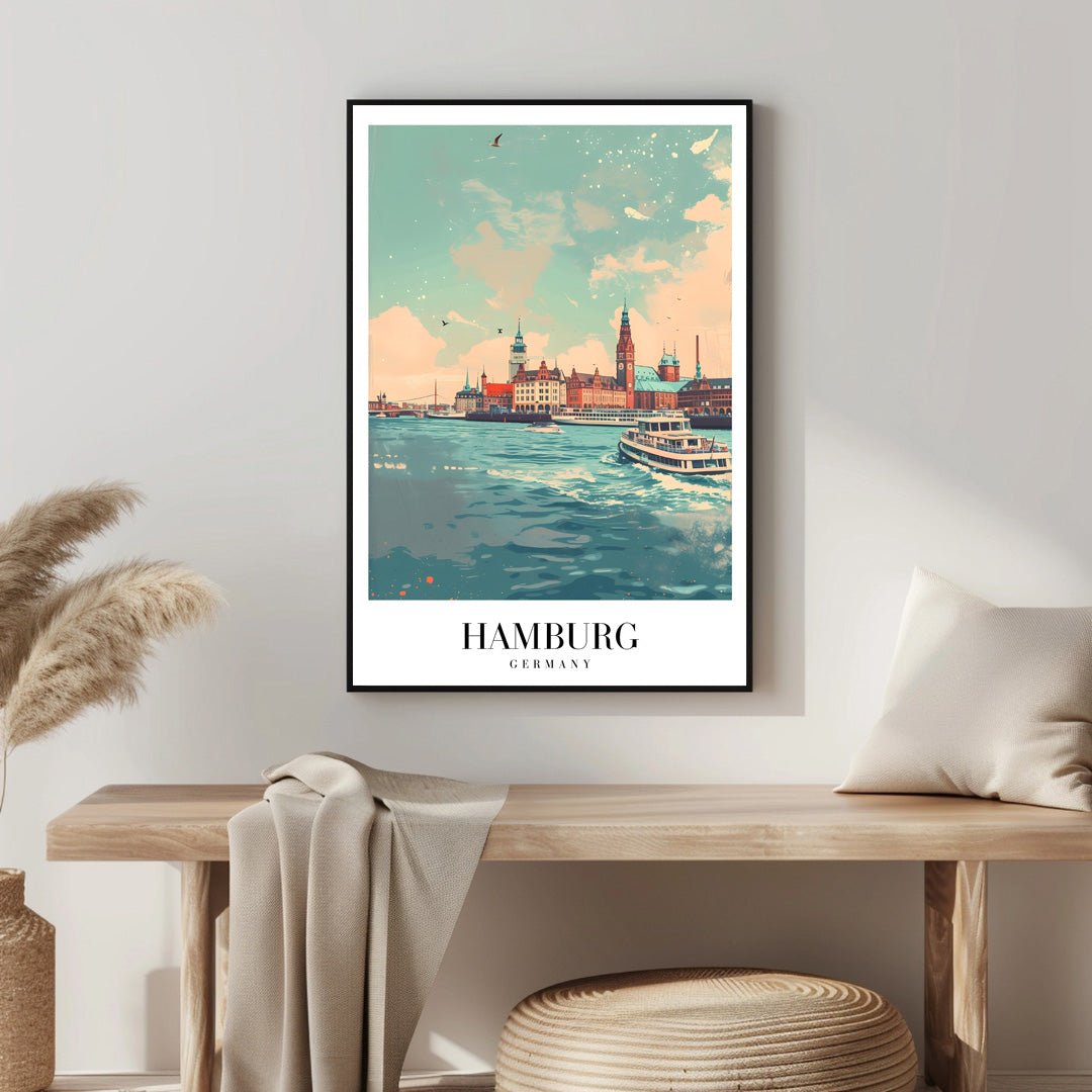 Tablou Canvas Print oras Hamburg, ape albastre, stil artistic vibrant