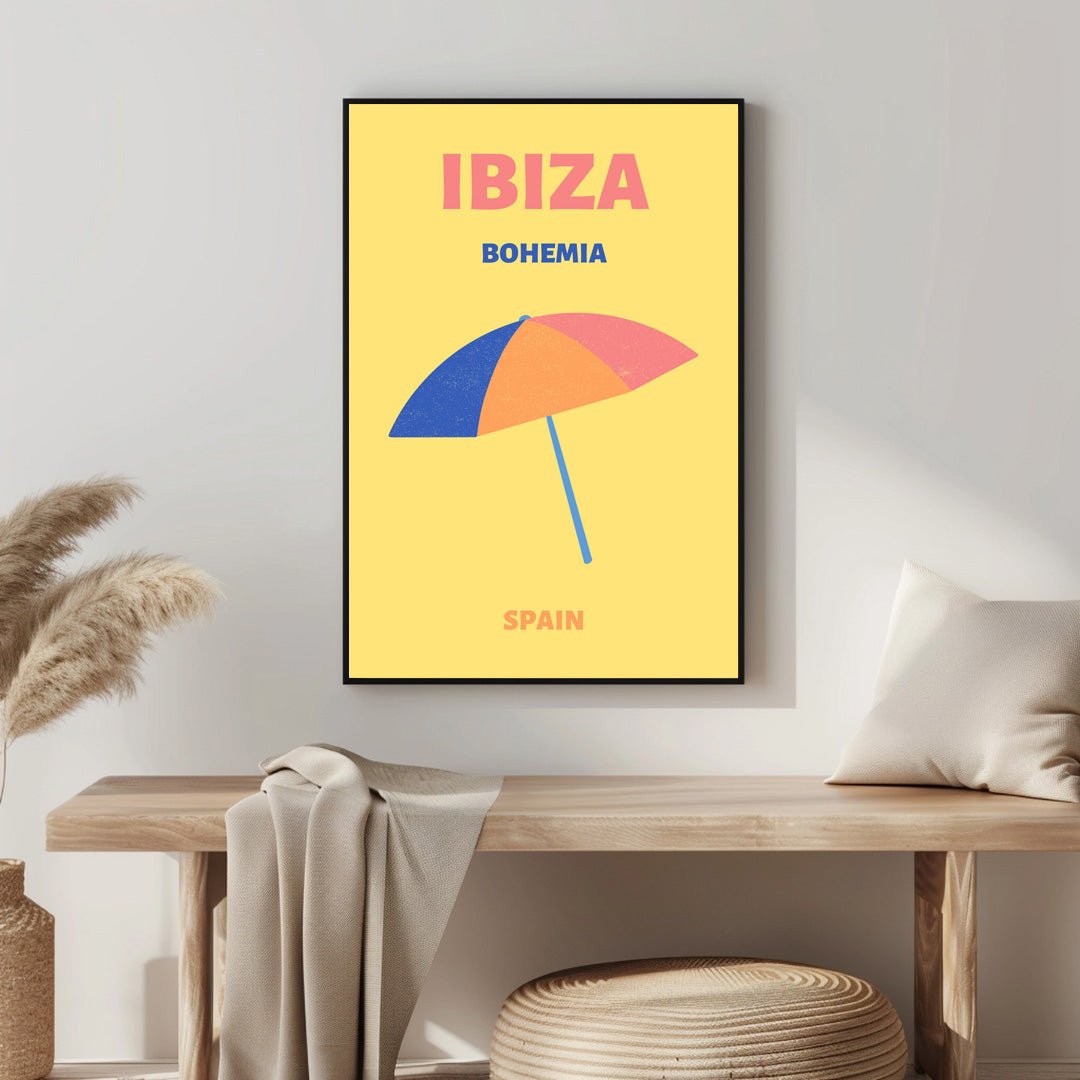 Tablou Canvas umbrela vintage colorata pe plaja din Ibiza | The Print Studio