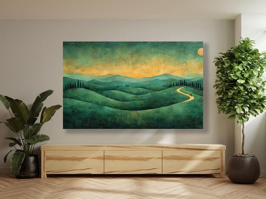 Tablou Canvas apus senin peste dealuri verzi | The Print Studio