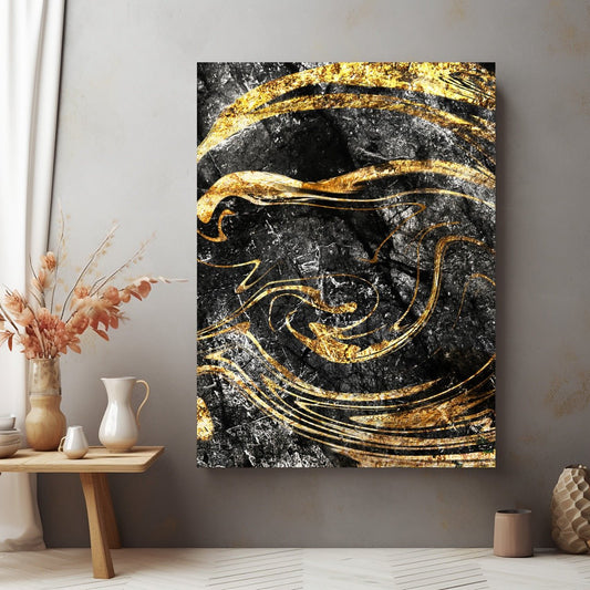 Tablou Canvas elegant si abstract in negru si auriu | The Print Studio