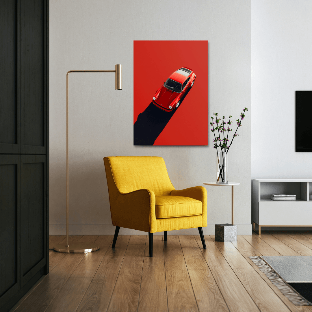 Tablou Canvas eleganta unui Porsche clasic rosu minimalist | The Print Studio