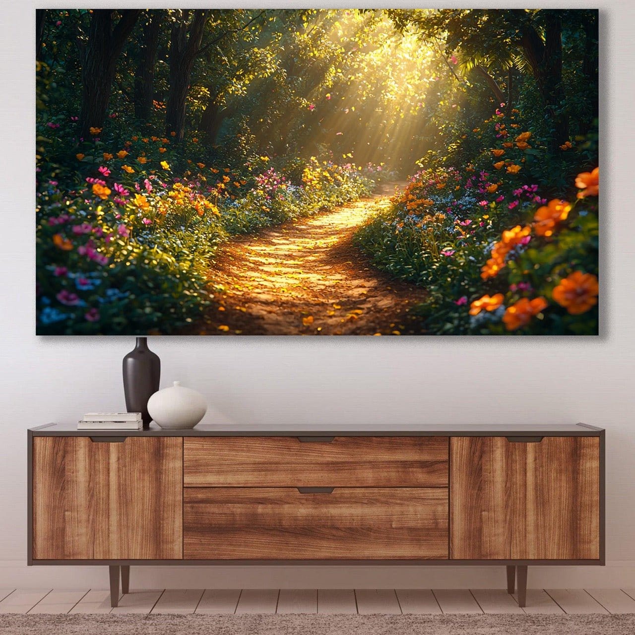 Tablou Canvas carare luminata strabatand padurea vesela | The Print Studio
