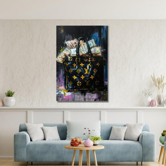 Tablou Canvas geanta luxoasa plina cu bani urban chic | The Print Studio