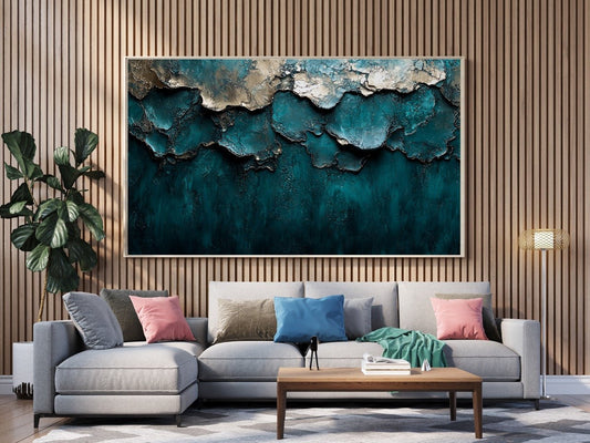 Tablou Canvas natura abstracta turcoaz si argintiu vibrant | The Print Studio