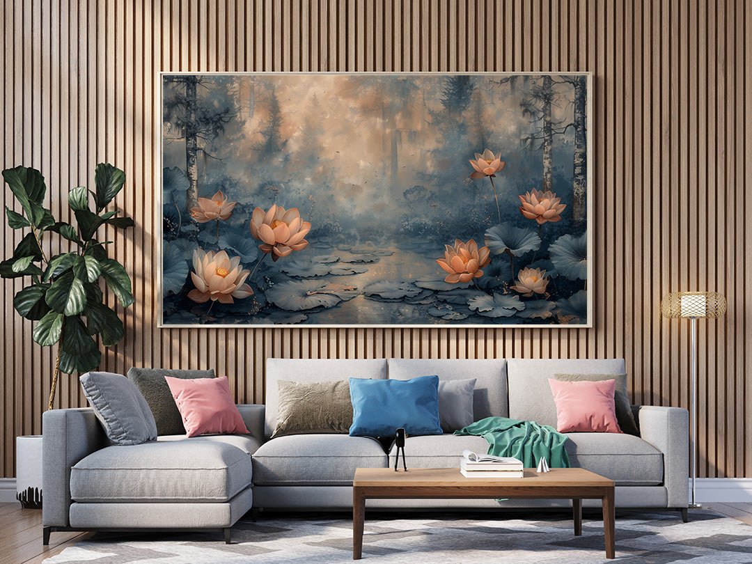 Tablou Canvas peisaj cu nuferi in apus romantic liniste calma | The Print Studio