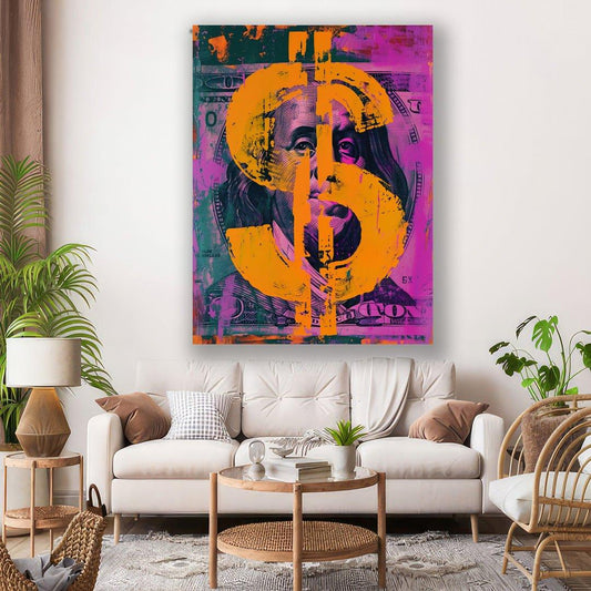 Tablou Canvas simbol dolar vibrand in culori intense | The Print Studio