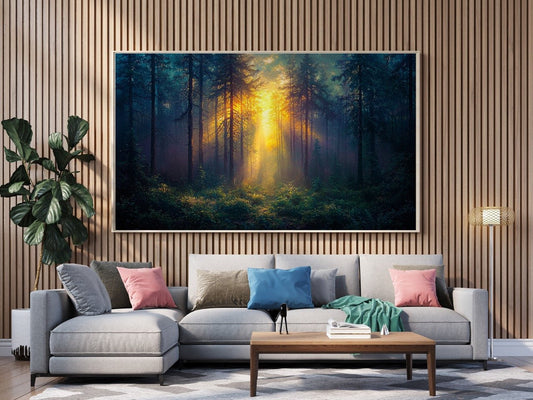 Tablou Canvas lumina patrunzand prin padurea misterioasa | The Print Studio