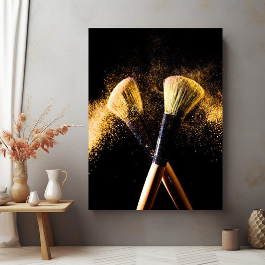 Tablou Canvas fulgere aurii dramatice pe fond negru | The Print Studio
