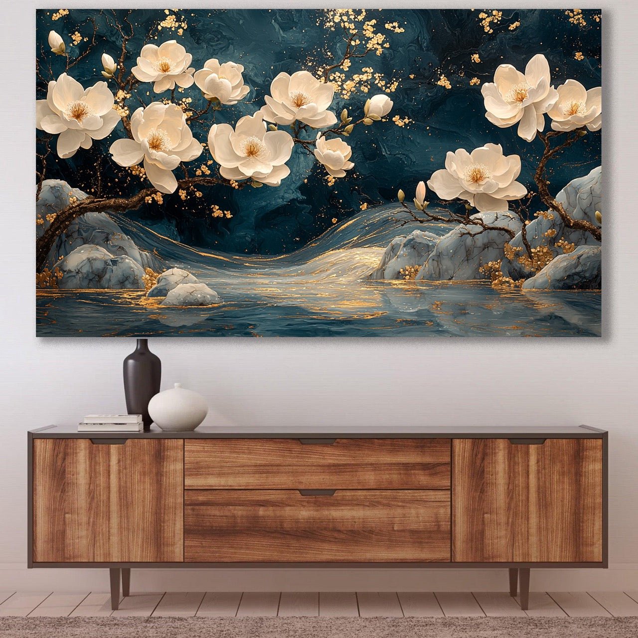 Tablou Canvas flori albe fine pe cer albastru senin | The Print Studio