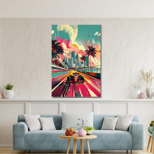 Tablou Canvas culori vibrante cursa F1 pe strazile orasului | The Print Studio
