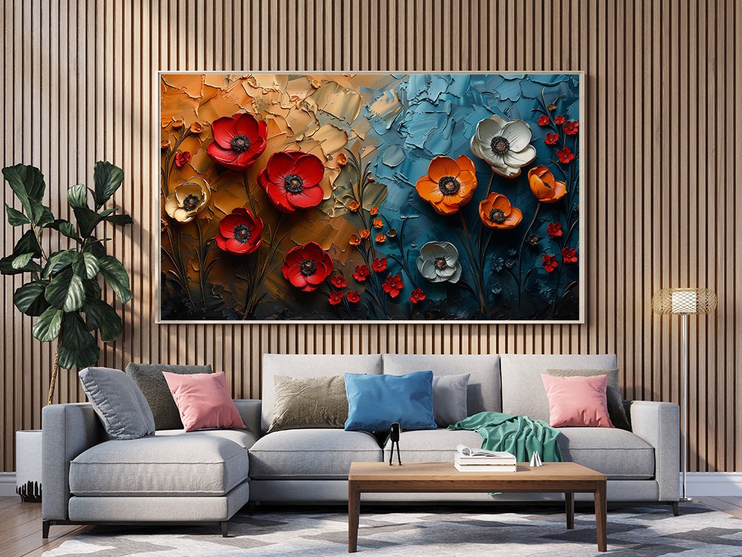 Tablou Canvas flori multicolore intr-un camp cu textura vibranta | The Print Studio