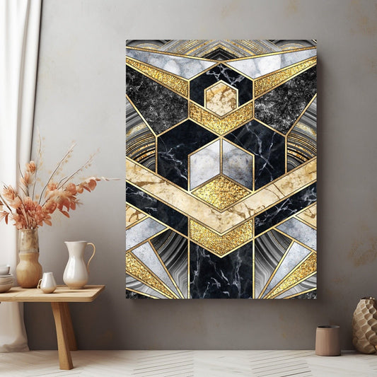 Tablou Canvas geometrie eleganta in auriu si negru | The Print Studio