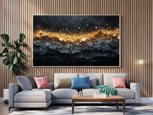 Tablou Canvas stralucire aurie pe fundal abstract | The Print Studio