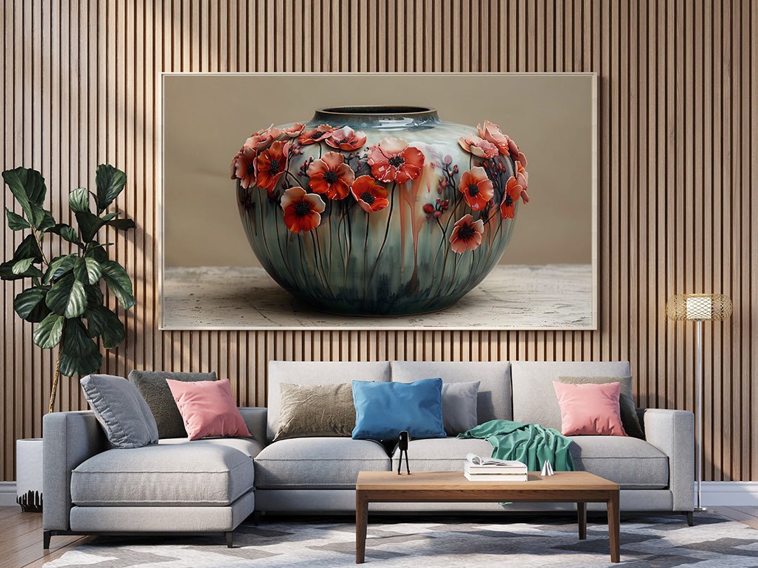 Tablou Canvas vaza cu flori rosii stil pop art | The Print Studio