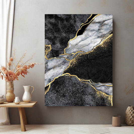 Tablou Canvas abstractie negru auriu, eleganta contemporana | The Print Studio