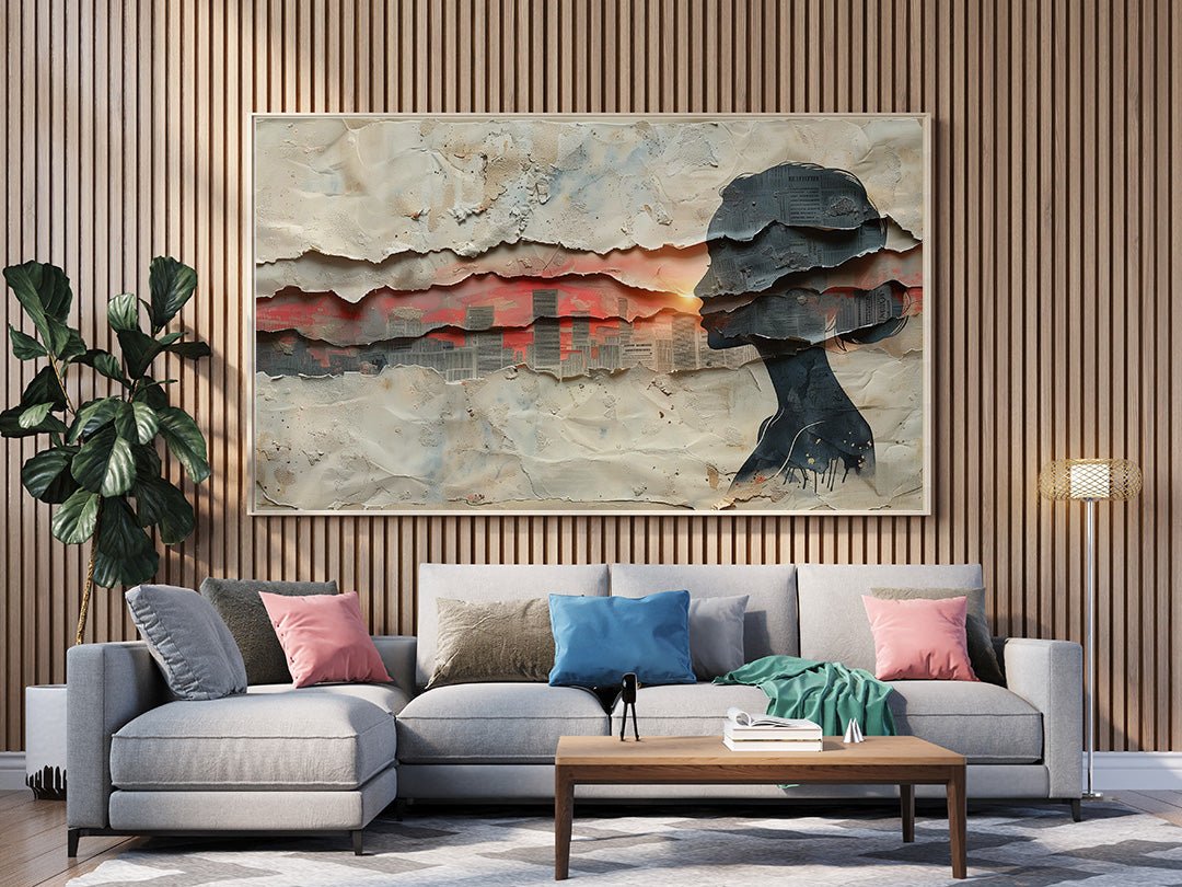 Tablou Canvas rasarit vibrant peste silueta urbana abstracta | The Print Studio