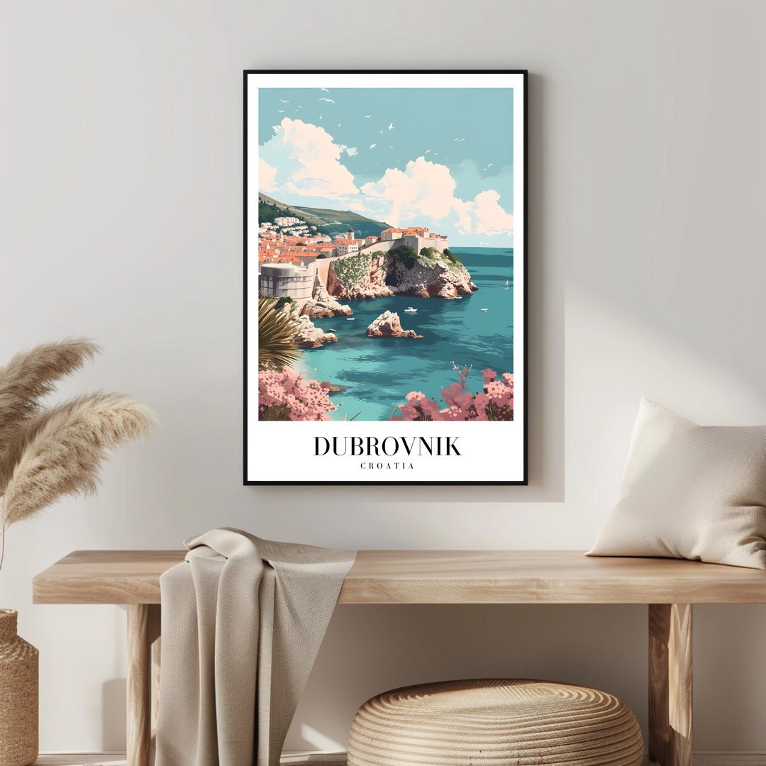Tablou Canvas Print Dubrovnik coasta stancoasa mare azur stil ilustratie