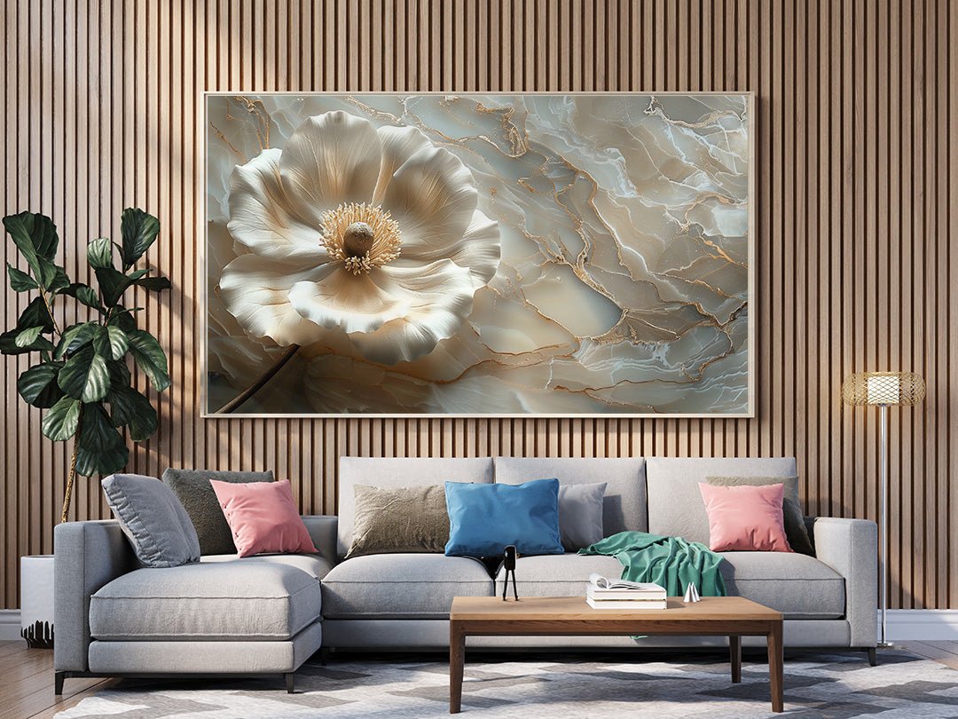 Tablou Canvas floare eleganta cu textura marmura aurie | The Print Studio