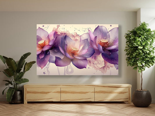 Tablou Canvas floare mov stralucitoare in peisaj vibrant | The Print Studio
