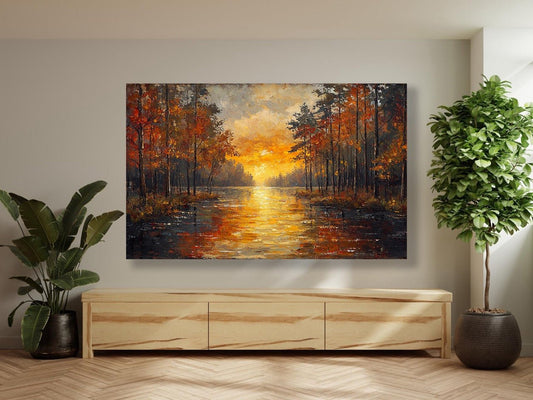 Tablou Canvas parc autumnal scanteietor in oglinda apei | The Print Studio