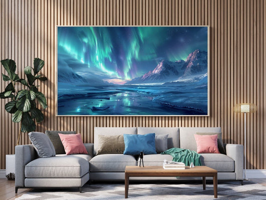 Tablou Canvas Luminile Nordului in peisaj magic de iarna | The Print Studio