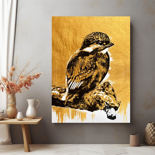 Tablou Canvas pasare aurie delicat balansata pe ram | The Print Studio