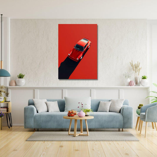 Tablou Canvas eleganta unui Porsche clasic rosu minimalist | The Print Studio