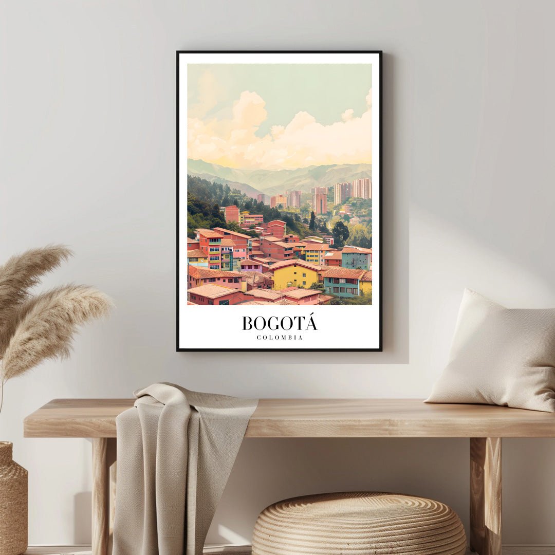 Tablou Canvas Print oras Bogota culori vibrante munte stil pastelat
