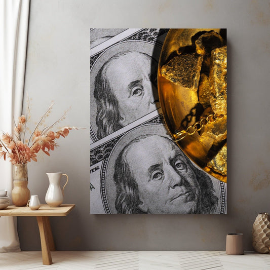 Tablou Canvas stralucire aurie cu accente elegante | The Print Studio