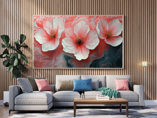 Tablou Canvas flori roz plutind pe valuri in miscare | The Print Studio
