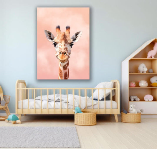 Tablou Canvas giraffa zambitoare pe fundal roz vibrant | The Print Studio