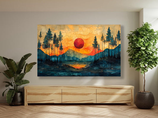 Tablou Canvas apus pictural in padure calma si senina | The Print Studio