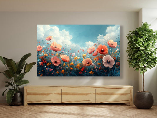 Tablou Canvas flori de mac stralucitoare sub razele soarelui | The Print Studio