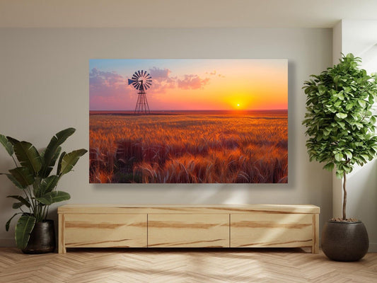 Tablou Canvas apus fermecator pe un camp linistit | The Print Studio