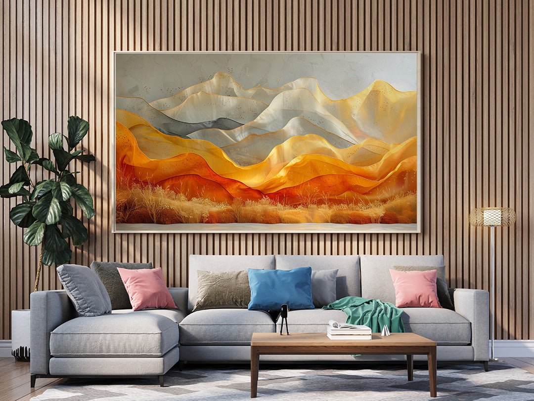 Tablou Canvas peisaj montan cu nuante calde si elemente abstracte | The Print Studio