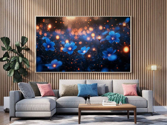 Tablou Canvas flori albastre sub lumina fermecatoare | The Print Studio