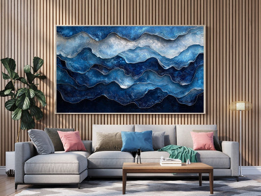 Tablou Canvas valuri albastre miscandu-se vibrant in abstract | The Print Studio