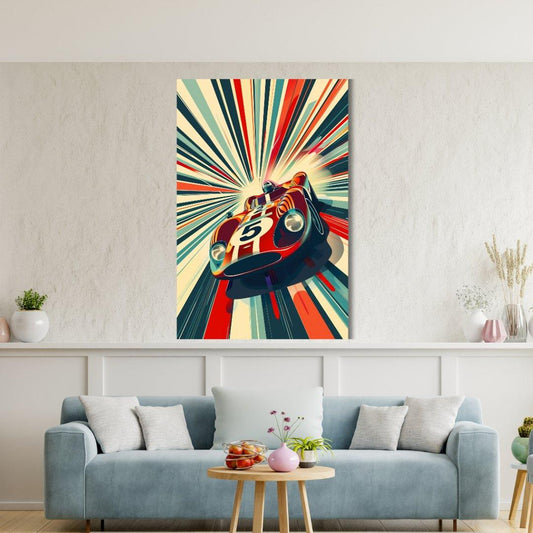 Tablou Canvas masina de curse retro in viteza plina de energie | The Print Studio
