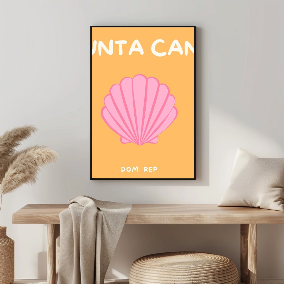 Tablou Canvas Print scoica roz Punta Cana, fundal portocaliu, stil minimalist