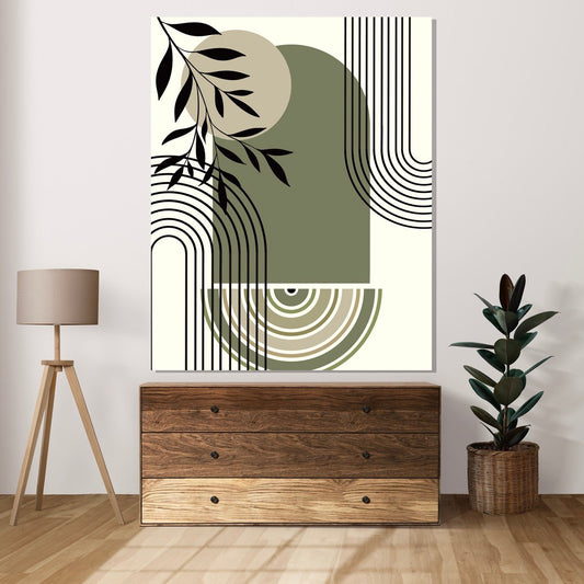 Tablou Canvas Frunze Geometrice Gri cu Verde | The Print Studio