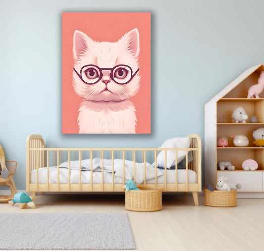 Tablou Canvas pisicuta eleganta cu ochelari amuzanti | The Print Studio