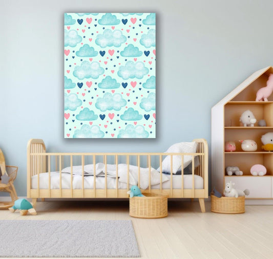 Tablou Canvas norisori pufosi si inimioare vesele pentru copii | The Print Studio