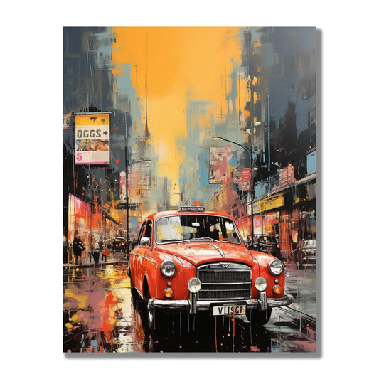 Tablou Canvas taxi londonez pe strazile animate ale metropolei | The Print Studio
