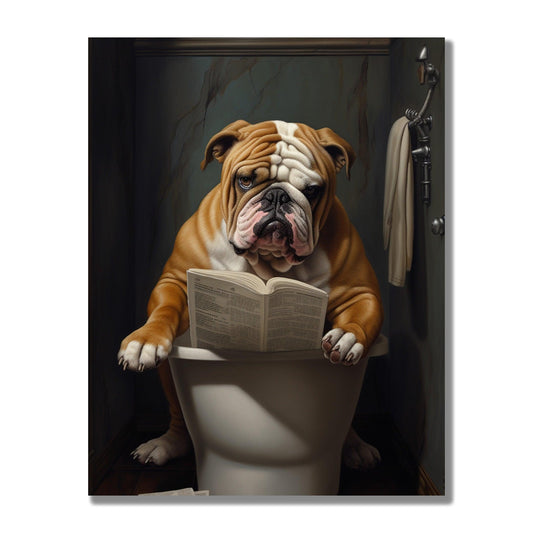 Tablou Canvas bulldog amuzant stand pe toaleta | The Print Studio