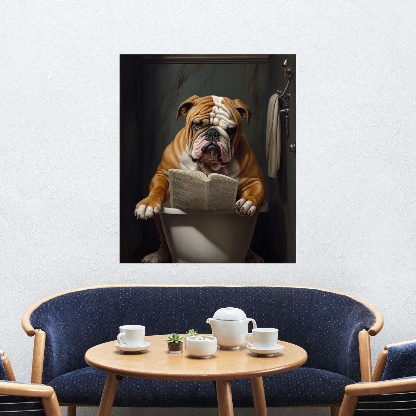 Tablou Canvas bulldog amuzant stand pe toaleta | The Print Studio
