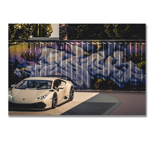 Tablou Canvas Lamborghini in peisaj graffiti vibrant si indraznet | The Print Studio