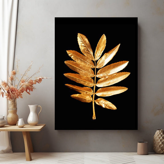Tablou Canvas frunza aurie contrast elegant alb negru | The Print Studio