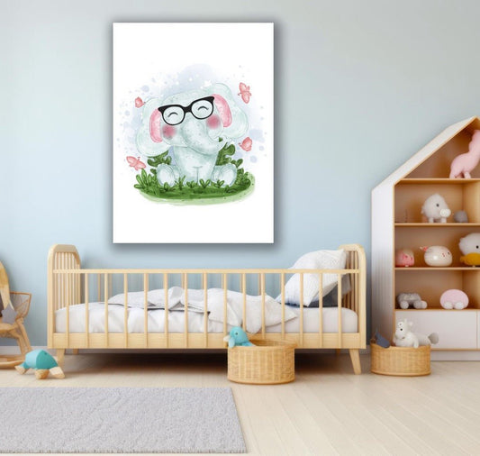 Tablou Canvas elefant vesel cu ochelari pentru copii | The Print Studio