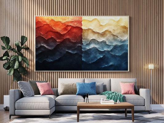 Tablou Canvas valuri abstracte in culori calde de apus | The Print Studio